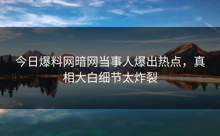 今日爆料网暗网当事人爆出热点，真相大白细节太炸裂