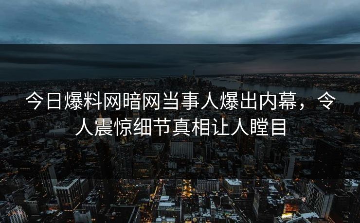 今日爆料网暗网当事人爆出内幕，令人震惊细节真相让人瞠目