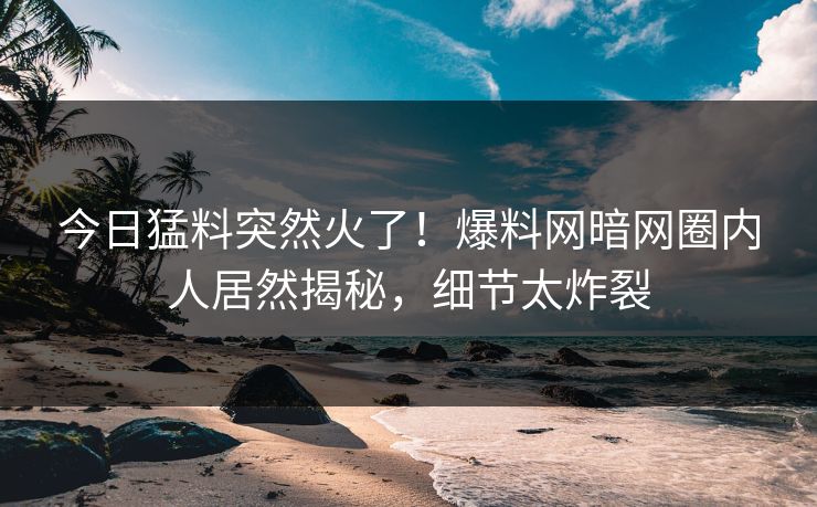 今日猛料突然火了!爆料网暗网圈内人居然揭秘,细节太炸裂