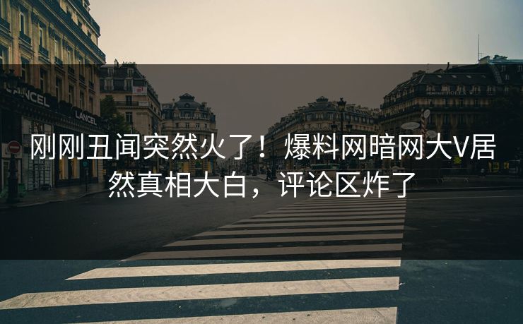 刚刚丑闻突然火了！爆料网暗网大V居然真相大白，评论区炸了