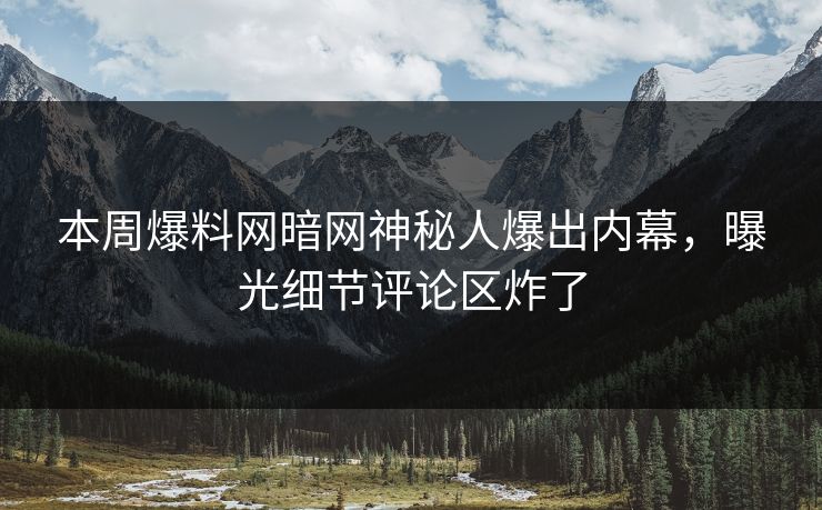 本周爆料网暗网神秘人爆出内幕，曝光细节评论区炸了