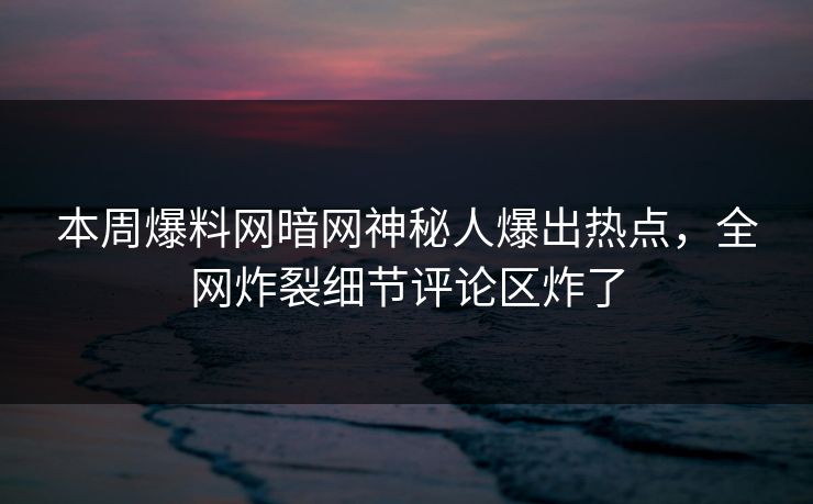 本周爆料网暗网神秘人爆出热点，全网炸裂细节评论区炸了