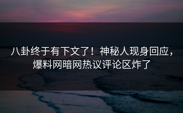 八卦终于有下文了！神秘人现身回应，爆料网暗网热议评论区炸了