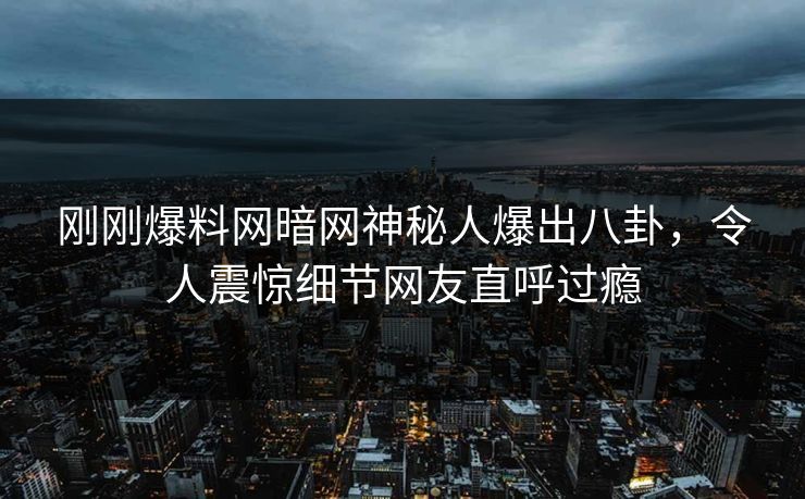 刚刚爆料网暗网神秘人爆出八卦，令人震惊细节网友直呼过瘾