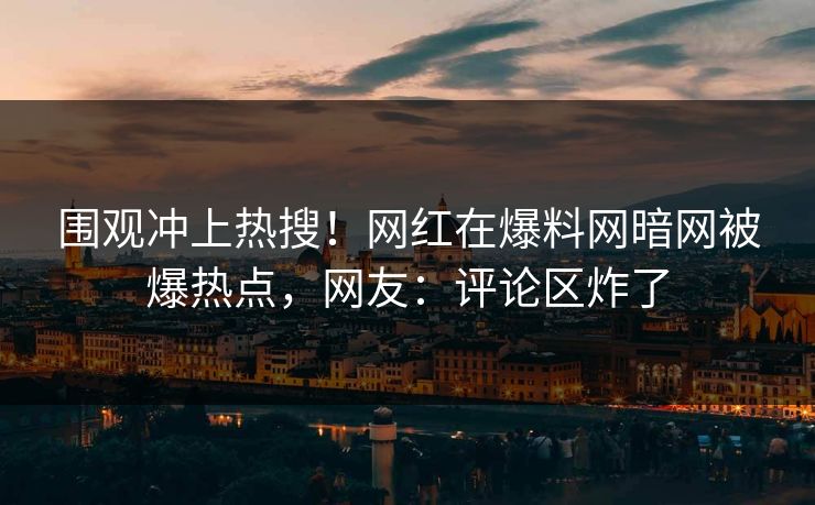 围观冲上热搜！网红在爆料网暗网被爆热点，网友：评论区炸了