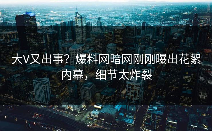 大V又出事？爆料网暗网刚刚曝出花絮内幕，细节太炸裂