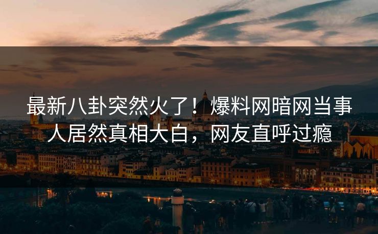 最新八卦突然火了！爆料网暗网当事人居然真相大白，网友直呼过瘾